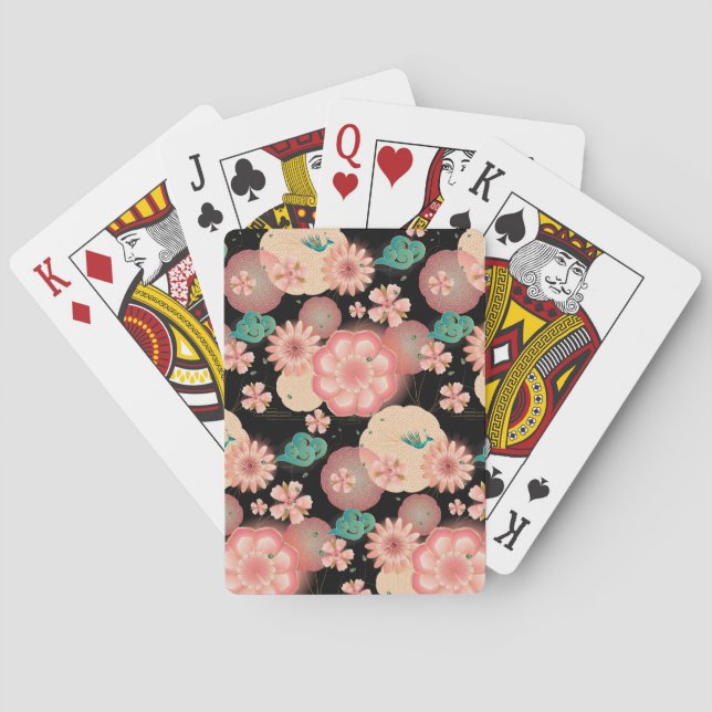 Elegant Floral Ornament Spring Peach Garden Boho Poker Cards (Back)