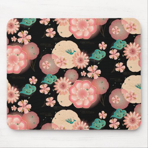 Elegant Floral Ornament Spring Peach Garden Mouse Pad