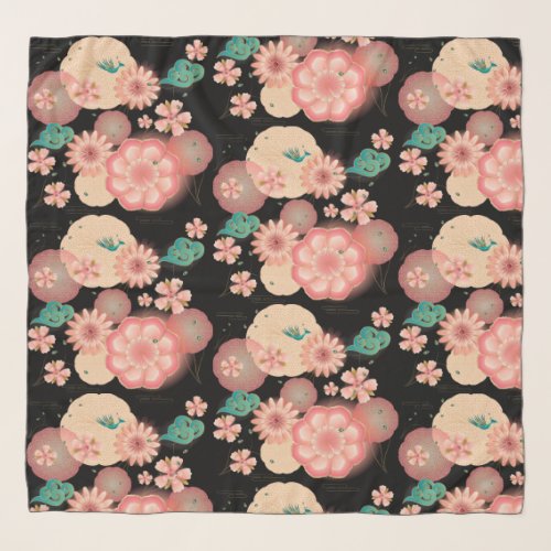 Elegant Floral Ornament Spring Peach Garden Scarf