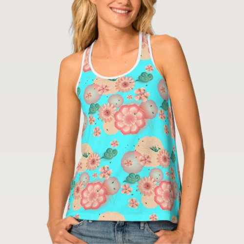 Elegant Floral Ornament Spring Peach Garden Tank Top