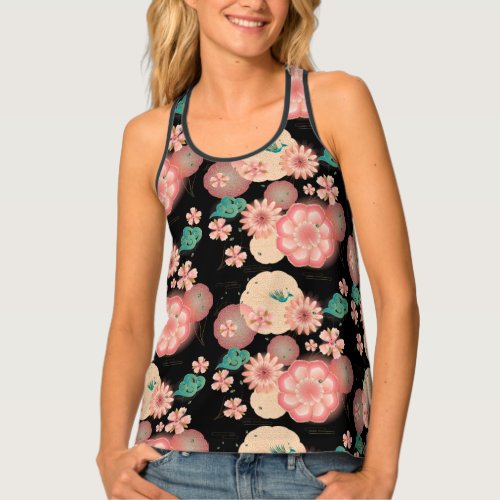 Elegant Floral Ornament Spring Peach Garden Tank Top