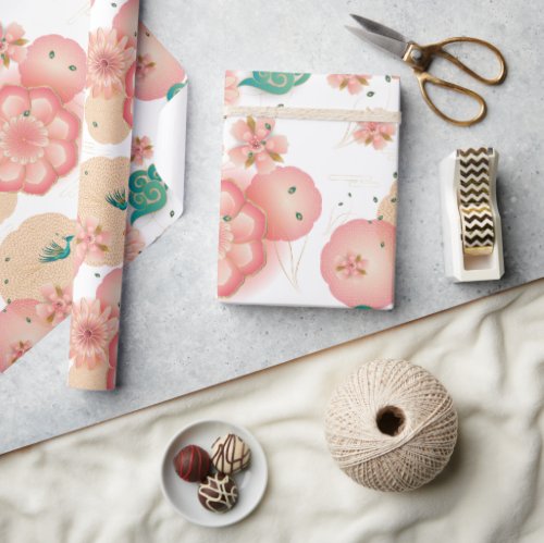 Elegant Floral Ornament Spring Peach Garden  Wrapping Paper