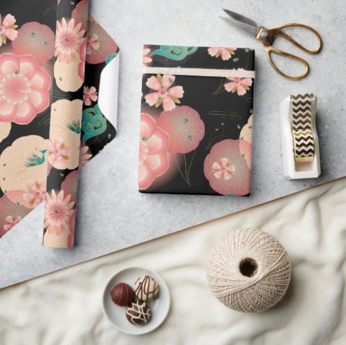 Elegant Floral Ornament Spring Peach Garden  Wrapping Paper