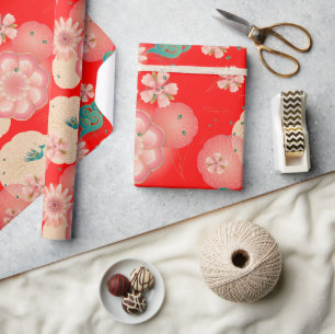 Elegant Floral Ornament Spring Peach Garden Wrapping Paper