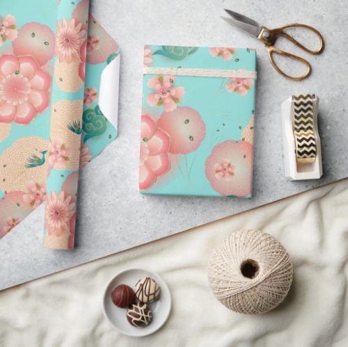 Elegant Floral Ornament Spring Peach Garden  Wrapping Paper