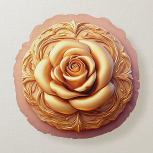 Elegant Floral Ornament With Golden Accents Round Pillow