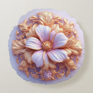 Elegant Floral Ornament With Golden Accents Round Pillow