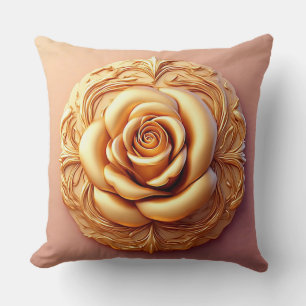 Elegant Floral Ornament With Golden Accents Throw Pillow