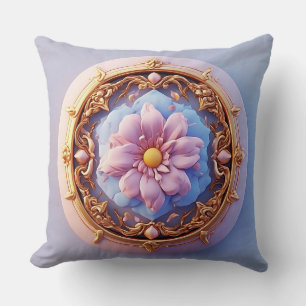 Elegant Floral Ornament With Golden Accents Throw Pillow