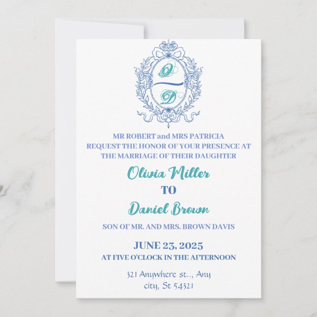 Elegant Floral Oval Frame  Ribbons Bows Wedding Invitation (Front)