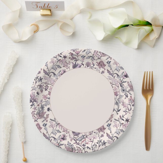 Elegant Floral Paisley Border Paper Plates (Wedding)