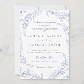 Elegant Floral Pale Blue Wedding Invitation