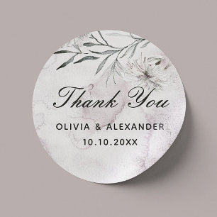 Elegant floral pale dusty purple wedding thank you classic round sticker