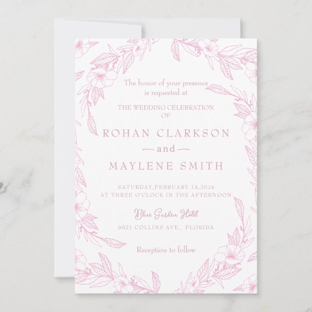 Elegant floral Pale Pink Wedding Invitation (Front)