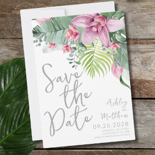 Elegant Floral Palm Leaves Wedding Save The Date