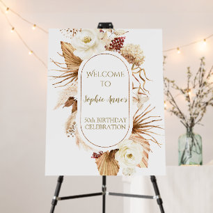 Elegant Floral Pampas Grass Birthday Welcome Sign