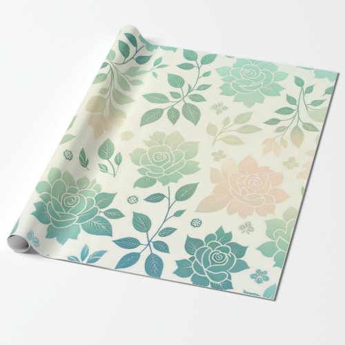 Elegant Floral Paper _ Teal and Peach Roses  Wrapping Paper