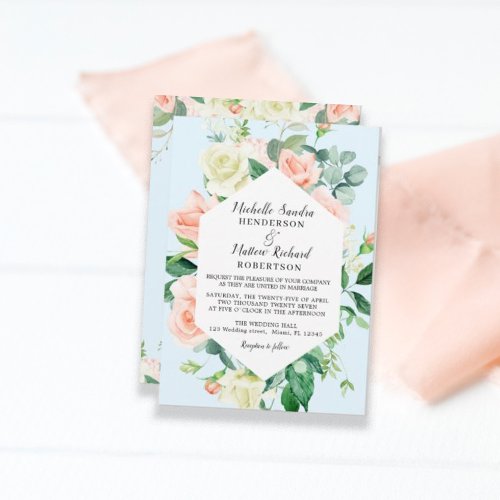  Elegant Floral Pastel Blue Wedding  Invitation