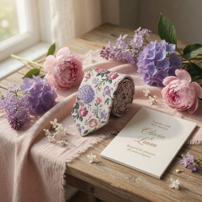 Elegant Floral Pastel Hydrangea Rose Neck Tie (Creator Uploaded)