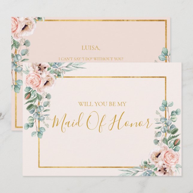 Elegant Floral Pastel Maid Of Honor Proposal Card (Front/Back)