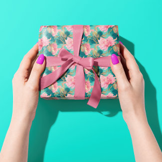 Elegant Floral Pastel Pink and Teal Blue 
