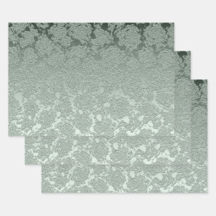 Elegant Floral Pastel Sage Green Pattern Wrapping Paper Sheets