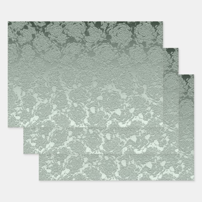 Elegant Floral Pastel Sage Green Pattern Wrapping Paper Sheets (Set)