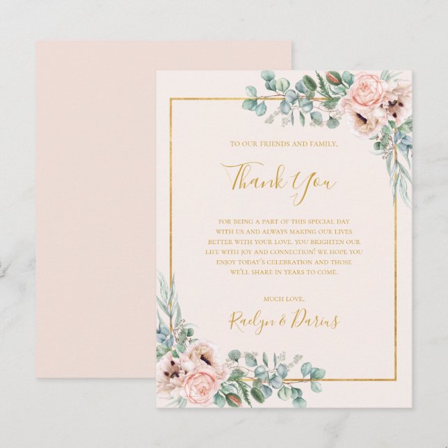Elegant Floral | Pastel Thank You Reception Card (Front/Back)
