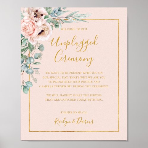 Elegant Floral  Pastel Unplugged Ceremony Sign