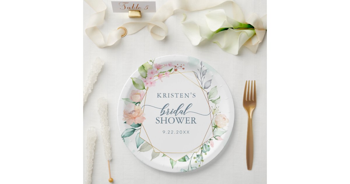 Elegant Floral Pastel Watercolor Geometric Wedding Paper Plates | Zazzle