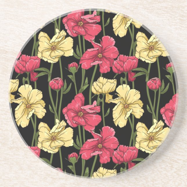 Elegant floral pattern 2 sandstone coaster (Front)