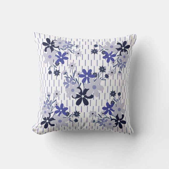 Elegant floral pattern blue purple violet throw pillow (Front)
