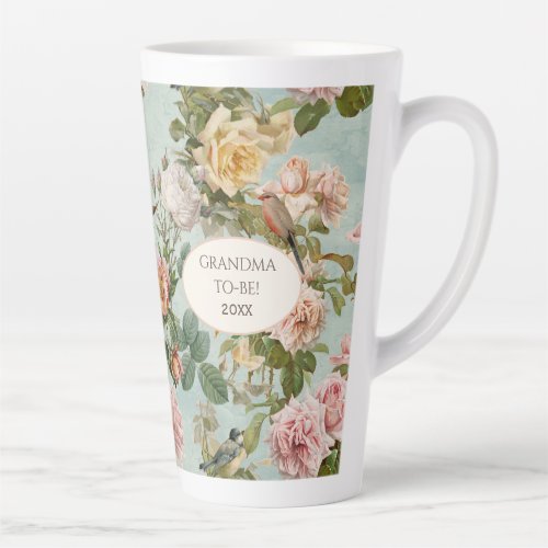 Elegant Floral Pattern Blush Rose Aqua Grandma Latte Mug
