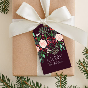 Elegant Floral Pattern Christmas Holiday Gift Tags