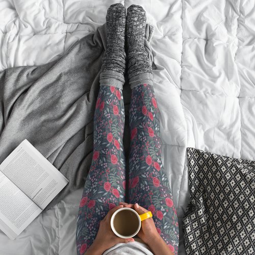 Elegant Floral Pattern Christmas Holiday  Leggings