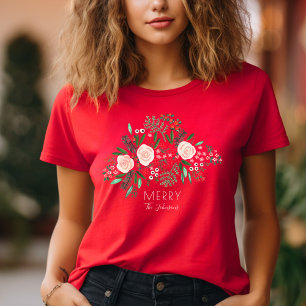 Elegant Floral Pattern Christmas Holiday T-Shirt