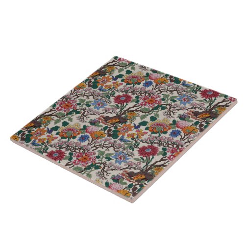 Elegant Floral Pattern Colorful Trendy Flowers Ceramic Tile