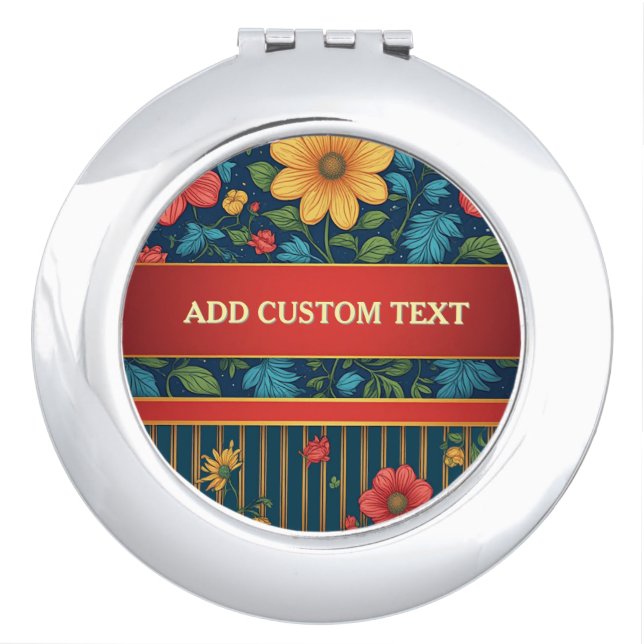Elegant Floral Pattern Compact Mirror (Front)