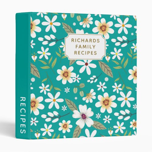 Elegant Floral Pattern Cookbook Family Recipe 3 Ring Binder
