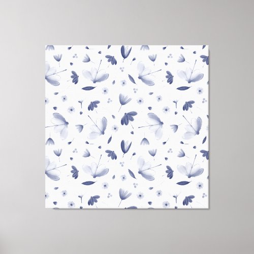 Elegant Floral Pattern Dark Blue and White Canvas Print