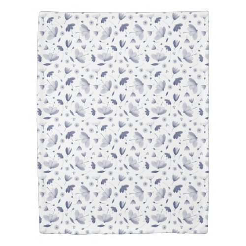 Elegant Floral Pattern Dark Blue and White Duvet Cover