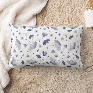Elegant Floral Pattern Dark Blue and White  Lumbar Pillow