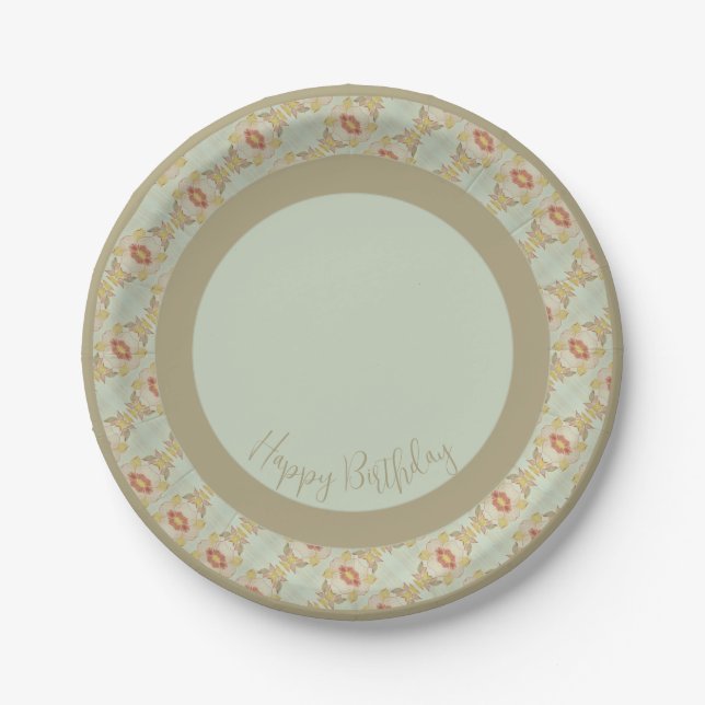 Elegant Floral Pattern Detailed Paper Plates (Front)