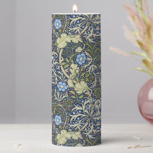 Elegant Floral Pattern Flowers Seaweed Green Blue  Pillar Candle