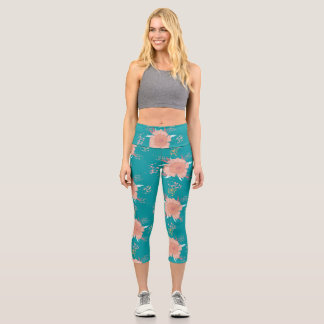 ELEGANT  FLORAL PATTERN, FYP, LIGHT  CAPRI LEGGINGS