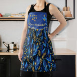 Elegant Floral Pattern Happy Hanukkah Apron<br><div class="desc">Have fun with these beautiful whimsical hand-painted floral pattern blue apron. The leaves are all in blue color and a few flowers are yellow. This cute APRON was designed for Hanukkah Holidays carries a Happy Hanukkah message and can be easily replaced with a short text according to your choice. It...</div>