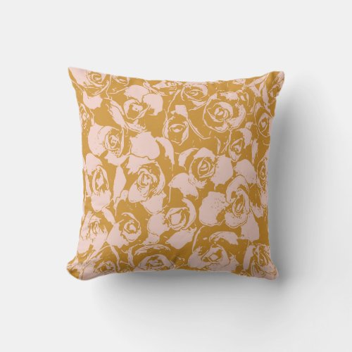 Elegant Floral Pattern in Pink and Mustard Yellow Throw Pillow