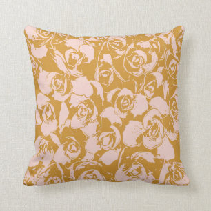 Elegant Floral Pattern in Pink and Mustard Yellow Throw Pillow