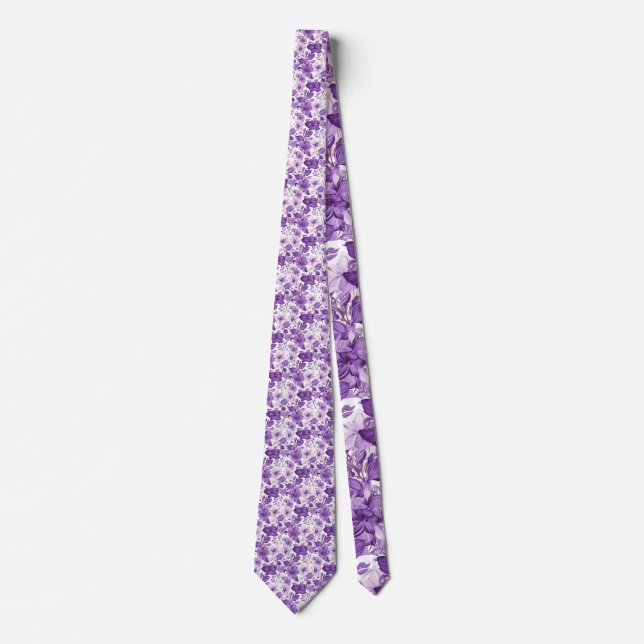 Elegant floral pattern in purple tones neck tie (Front)