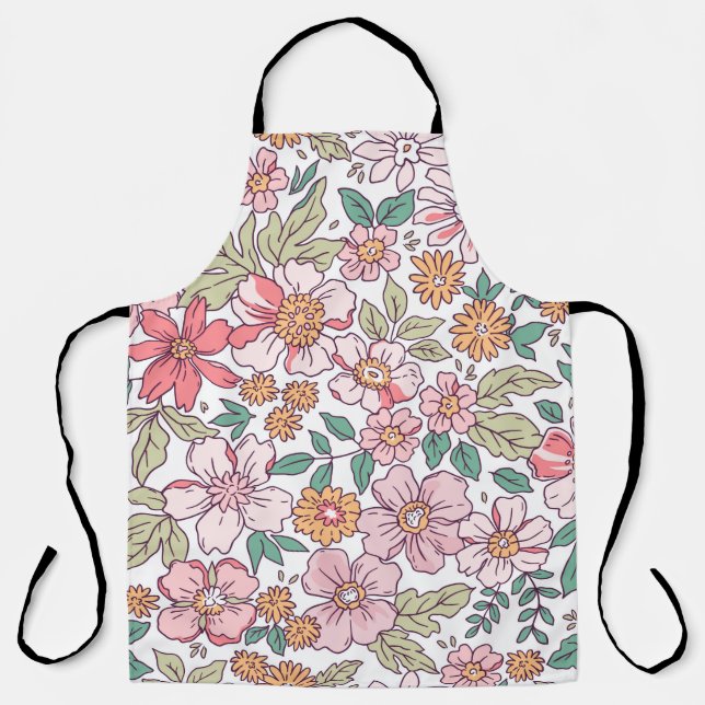 Elegant floral pattern in small hand draw flower.  apron (Front)